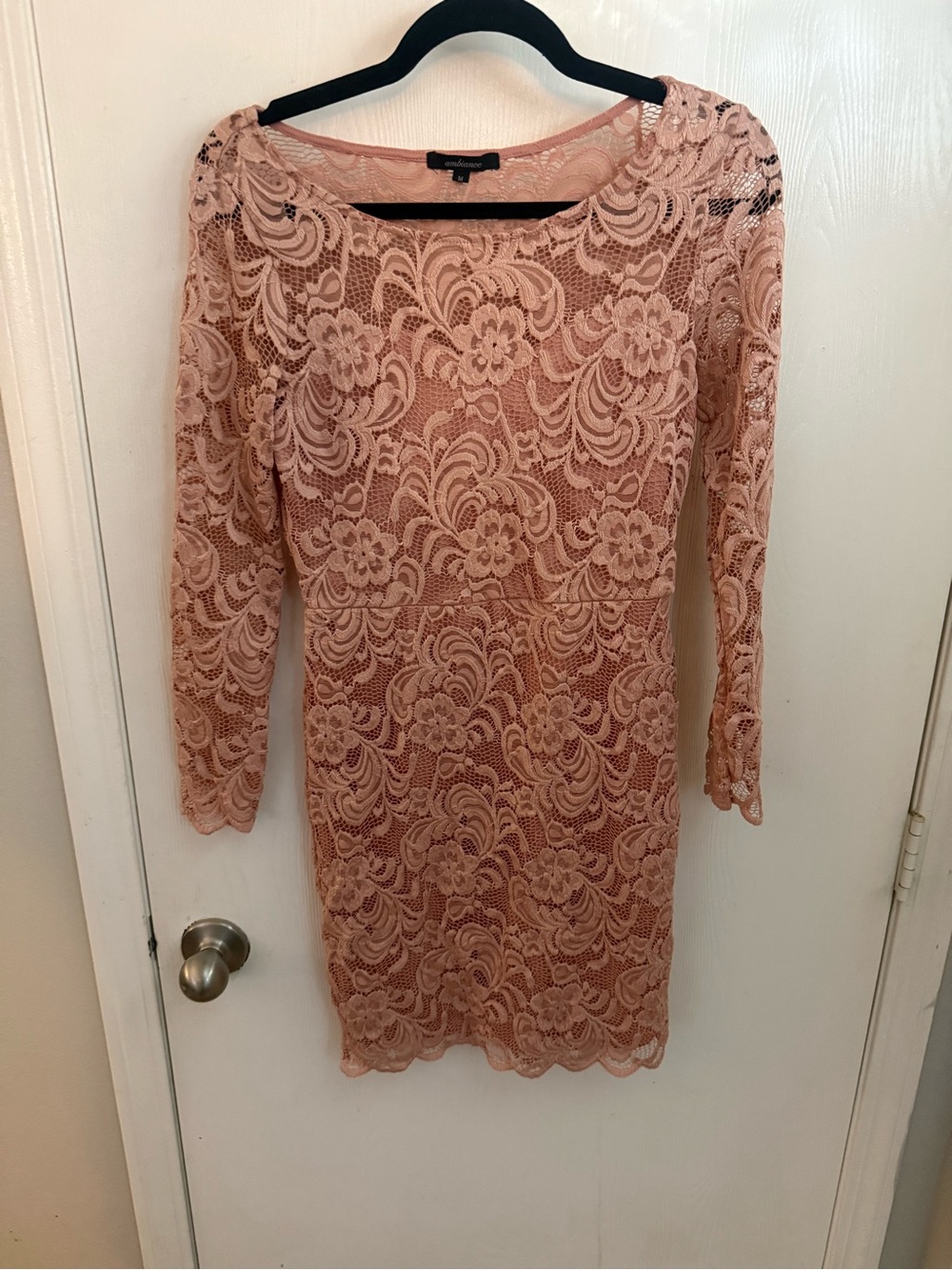 Ambiance Blush Pink Lace Long-Sleeve Sheath Dress